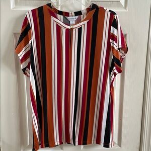 Liz Claiborne Red and Black Boxy Blouse with Mandarin Collar - Size XL